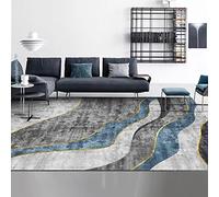 Tzvpsu Tapis d'éveil bébé Design Moderne à Rayures géométriques Bleu Gris Jaune l'encre Decoration Chambre Garcon Bureau ado 140x200cm
