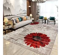 Tzvpsu Tapis Lavable Machine Motif Floral Moderne à l'encre Brune Rouge du Salon Decoration 80x120cm