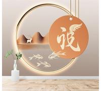 Tzxztt 3D Papier Peint Cerf Doré Montagnes Petits Poissons Forme Ronde Art | Tissu en Soie Véritable à la Texture Raffinée Adapté au Salon Chambre Bureau Salle Manger et Mur Derrière le TV-250cm×170cm