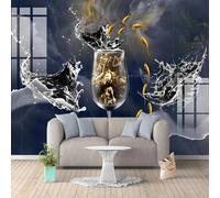 Tzxztt Abstrait Créatif Tasses Petits Poissons Art Papier Peint 3E Moderne Soie Texturée Haut De Gamme IdéAl Pour Le Salon Et La Chambre à Coucher-430cm×300cm