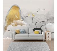 Tzxztt Abstrait Lignes Élans Arbres Oiseaux En Vol Papier Peint 3E Moderne Soie Texturée Haut De Gamme IdéAl Pour Le Salon Et La Chambre à Coucher-400cm×280cm