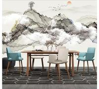 Tzxztt Abstrait Lignes Encre De Chine Paysage Coucher De Soleil Panorama Papier Peint 3D Moderne Soie Texturée Haut De Gamme Idéal Pour Le Salon Et La Chambre à Coucher-350cm×256cm