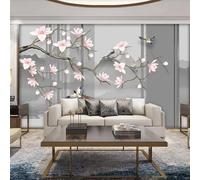 Tzxztt Abstrait Montagnes Fleurs Roses Oiseaux En Vol Papier Peint 3d Moderne Soie Texturée Haut De Gamme IdéAl Pour Le Salon Et La Chambre à Coucher-430cm×300cm