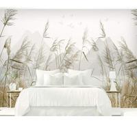 Tzxztt Abstrait Montagnes Plantes Roseaux Flamants Roses Papier Peint 3d Moderne Soie Texturée Haut De Gamme IdéAl Pour Le Salon Et La Chambre à Coucher-350cm×256cm