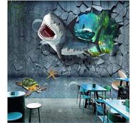 Tzxztt Abstrait Mur Brisé Monde Sous Marin Féroce Requin Tortue Papier Peint 3E Moderne Soie Texturée Haut De Gamme IdéAl Pour Le Salon Et La Chambre à Coucher-300cm×210cm