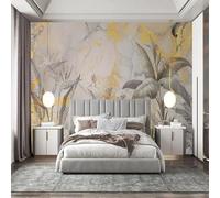 Tzxztt Abstrait Or Plantes Oiseaux Effet Marbré Papier Peint 3E Moderne Soie Texturée Haut De Gamme IdéAl Pour Le Salon Et La Chambre à Coucher-350cm×256cm