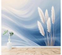 Tzxztt Abstrait Vagues Bleues Plantes Blanches Nature Art Papier Peint 3D Moderne Soie Texturée Haut De Gamme Idéal Pour Le Salon Et La Chambre à Coucher-200cm×140cm