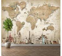 Tzxztt Abstrait Vintage Carte Du Monde Montgolfière Architecture Papier Peint 3E Moderne Soie Texturée Haut De Gamme Idéal Pour Le Salon Et La Chambre à Coucher-250cm×170cm