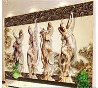 Tzxztt Antiquité Quatre Beautés Danse Sculpture Sur Bois Art Rétro Papier Peint 3D Moderne Soie Texturée Haut De Gamme Idéal Pour Le Salon Et La Chambre à Coucher-200cm×140cm