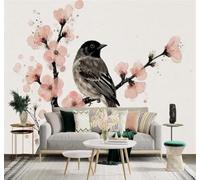 Tzxztt Aquarelle Petits Oiseaux Fleurs De Cerisier Nature Art Papier Peint 3D Moderne Soie Texturée Haut De Gamme Idéal Pour Le Salon Et La Chambre à Coucher-250cm×170cm