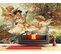 Tzxztt Arbres Anges Et Instruments De Musique Peints À La Main Dans Un Style Rétro Papier Peint 3E Moderne Soie Texturée Haut De Gamme IdéAl Pour Le Salon Et La Chambre à Coucher-430cm×300cm