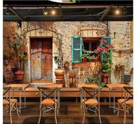 Tzxztt Architecture Rétro Porte Et Fenêtre En Bois Jardinage Papier Peint 3E Moderne Soie Texturée Haut De Gamme Idéal Pour Le Salon Et La Chambre à Coucher-300cm×210cm