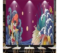 Tzxztt Art Abstrait Et Créatif Représentant Des Vagues Et Des Petits Poissons Papier Peint 3E Moderne Soie Texturée Haut De Gamme IdéAl Pour Le Salon Et La Chambre à Coucher-400cm×280cm