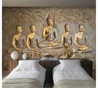 Tzxztt Art En Relief Bodhi Bouddha Doré Style Thaï Papier Peint 3D Moderne Soie Texturée Haut De Gamme Idéal Pour Le Salon Et La Chambre à Coucher-250cm×170cm