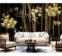 Tzxztt Art Mood Vintage Golden Bamboo Leaves Papier Peint 3E Moderne Soie Texturée Haut De Gamme IdéAl Pour Le Salon Et La Chambre à Coucher-350cm×256cm