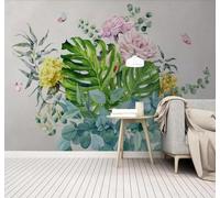 Tzxztt Art Style Frais Vert Plantes Fleurs Papillons Papier Peint 3D Moderne Soie Texturée Haut De Gamme Idéal Pour Le Salon Et La Chambre à Coucher-400cm×280cm