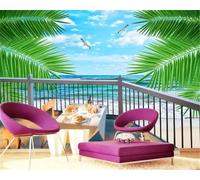 Tzxztt Balcon En Trois Dimensions Mer Feuilles Vertes Oiseaux En Vol Papier Peint 3E Moderne Soie Texturée Haut De Gamme IdéAl Pour Le Salon Et La Chambre à Coucher-400cm×280cm