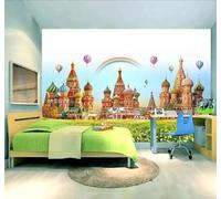 Tzxztt Bande Dessinée Château Fantaisie Fraîcheur Montgolfière Arc En Ciel Papier Peint 3D Moderne Soie Texturée Haut De Gamme Idéal Pour Le Salon Et La Chambre à Coucher-150cm×105cm