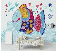 Tzxztt Bande Dessinée Créatif Dessiné À La Main Aquarelle Petits Poissons Papier Peint 3D Moderne Soie Texturée Haut De Gamme Idéal Pour Le Salon Et La Chambre à Coucher-430cm×300cm