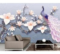 Tzxztt Bas Relief Paon Branches Fleurs Roses Papier Peint 3d Moderne Soie Texturée Haut De Gamme IdéAl Pour Le Salon Et La Chambre à Coucher-200cm×140cm