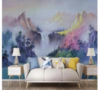 Tzxztt Beau Coloré Paysage Cascade Oiseaux En Vol Papier Peint 3D Moderne Soie Texturée Haut De Gamme Idéal Pour Le Salon Et La Chambre à Coucher-350cm×256cm