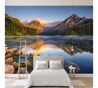 Tzxztt Beau Crépuscule Forêt Montagnes Lever Du Soleil Rivière Papier Peint 3E Moderne Soie Texturée Haut De Gamme IdéAl Pour Le Salon Et La Chambre à Coucher-250cm×170cm