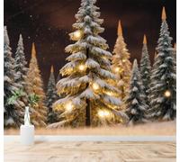 Tzxztt Beau Paysage Enneigé Dans Une Forêt De Pins Lumières Chaleureuses Nuit D'Hiver Ciel Papier Peint 3D Moderne Soie Texturée Haut De Gamme Idéal Pour Le Salon Et La Chambre à Coucher-150cm×105cm