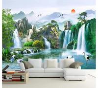 Tzxztt Beauté Coucher De Soleil Haute Montagne Cascade Paysage Cours D'Eau Papier Peint 3D Moderne Soie Texturée Haut De Gamme Idéal Pour Le Salon Et La Chambre à Coucher-430cm×300cm