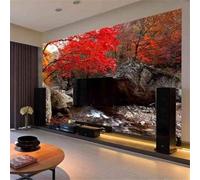 Tzxztt Belle Forêt Automnale Feuilles Rouges Pierres Ruisseau Papier Peint 3E Moderne Soie Texturée Haut De Gamme IdéAl Pour Le Salon Et La Chambre à Coucher-430cm×300cm
