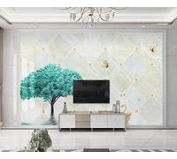 Tzxztt Bleu Arbres Cygne Papillon Effet Marbré Papier Peint 3E Moderne Soie Texturée Haut De Gamme IdéAl Pour Le Salon Et La Chambre à Coucher-400cm×280cm