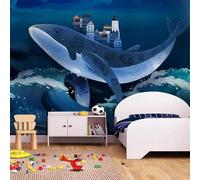 Tzxztt Bleu Cartoon Baleine Château Mer Papier Peint 3d Moderne Soie Texturée Haut De Gamme IdéAl Pour Le Salon Et La Chambre à Coucher-300cm×210cm