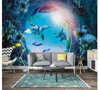 Tzxztt Bleu Monde Sous Marin Océan Animaux Dauphin Papier Peint 3D Moderne Soie Texturée Haut De Gamme Idéal Pour Le Salon Et La Chambre à Coucher-150cm×105cm