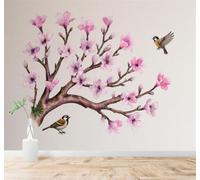 Tzxztt Branches De Cerisier En Fleurs Oiseaux En Vol Fleurs Roses Nature Art Papier Peint 3D Moderne Soie Texturée Haut De Gamme Idéal Pour Le Salon Et La Chambre à Coucher-150cm×105cm