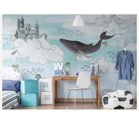 Tzxztt Cartoon Peint À La Main Château Nuages Blancs Baleine Papier Peint 3d Moderne Soie Texturée Haut De Gamme IdéAl Pour Le Salon Et La Chambre à Coucher-350cm×256cm