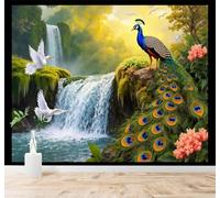 Tzxztt Cascade Paon Cygne En Vol Fleurs Roses Pays De Rêve Papier Peint 3D Moderne Soie Texturée Haut De Gamme Idéal Pour Le Salon Et La Chambre à Coucher-430cm×300cm