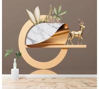 Tzxztt Cerf Doré Vase En Marbre Feuilles Vertes Minimaliste Art Papier Peint 3D Moderne Soie Texturée Haut De Gamme Idéal Pour Le Salon Et La Chambre à Coucher-350cm×256cm