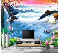 Tzxztt Chaleur Beauté Coucher De Soleil Hautes Montagnes Grands Fleuves Paysages Papier Peint 3D Moderne Soie Texturée Haut De Gamme Idéal Pour Le Salon Et La Chambre à Coucher-150cm×105cm