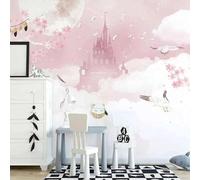 Tzxztt Chaleur Rose Fleurs Nuages Blancs Château Oiseaux En Vol Papier Peint 3E Moderne Soie Texturée Haut De Gamme IdéAl Pour Le Salon Et La Chambre à Coucher-200cm×140cm