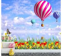 Tzxztt Charmant Fleurs Campagne Nature Paysages Montgolfière Papier Peint 3D Moderne Soie Texturée Haut De Gamme Idéal Pour Le Salon Et La Chambre à Coucher-350cm×256cm