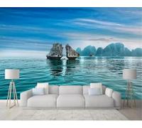 Tzxztt Ciel Bleu En Trois Dimensions Océan Sommets Montagneux Paysage Papier Peint 3E Moderne Soie Texturée Haut De Gamme IdéAl Pour Le Salon Et La Chambre à Coucher-400cm×280cm