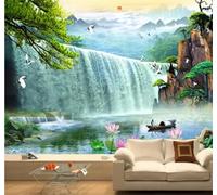 Tzxztt Ciel Bleu Haute Montagne Cascade Rivière Fleur De Lotus Forêt Papier Peint 3D Moderne Soie Texturée Haut De Gamme Idéal Pour Le Salon Et La Chambre à Coucher-400cm×280cm