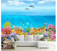 Tzxztt Ciel Bleu Monde Sous Marin Corail Dauphin Papier Peint 3E Moderne Soie Texturée Haut De Gamme Idéal Pour Le Salon Et La Chambre à Coucher-430cm×300cm