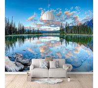 Tzxztt Ciel Bleu Nuages Blancs Forêt Sommets Montagneux Lacs Papier Peint 3E Moderne Soie Texturée Haut De Gamme IdéAl Pour Le Salon Et La Chambre à Coucher-400cm×280cm