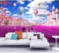 Tzxztt Ciel Bleu Nuages Blancs Montgolfière Château Lavande Papier Peint 3d Moderne Soie Texturée Haut De Gamme IdéAl Pour Le Salon Et La Chambre à Coucher-300cm×210cm