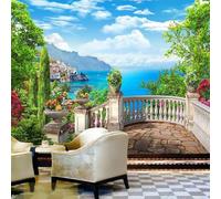 Tzxztt Ciel Bleu Nuages Blancs Océan Sommets Montagneux Balcon Papier Peint 3E Moderne Soie Texturée Haut De Gamme IdéAl Pour Le Salon Et La Chambre à Coucher-430cm×300cm