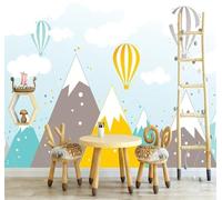 Tzxztt Ciel De Bande Dessinée Montagnes Géométriques Ballon À Air Chaud Papier Peint 3D Moderne Soie Texturée Haut De Gamme Idéal Pour Le Salon Et La Chambre à Coucher-250cm×170cm