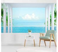 Tzxztt Ciel En Trois Dimensions Cocotiers Océan Architecture Papier Peint 3E Moderne Soie Texturée Haut De Gamme IdéAl Pour Le Salon Et La Chambre à Coucher-430cm×300cm