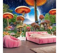 Tzxztt Ciel Étoilé Lune Rouge Champignons Forêt Papier Peint 3E Moderne Soie Texturée Haut De Gamme IdéAl Pour Le Salon Et La Chambre à Coucher-400cm×280cm