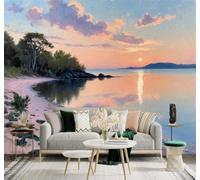Tzxztt Coucher De Soleil Plage Mer Calme Ciel Rose Reflets Des Nuages Papier Peint 3D Moderne Soie Texturée Haut De Gamme Idéal Pour Le Salon Et La Chambre à Coucher-200cm×140cm