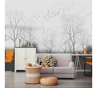 Tzxztt Créatif Arbres Oiseaux Élans Effet Marbré Papier Peint 3E Moderne Soie Texturée Haut De Gamme IdéAl Pour Le Salon Et La Chambre à Coucher-350cm×256cm